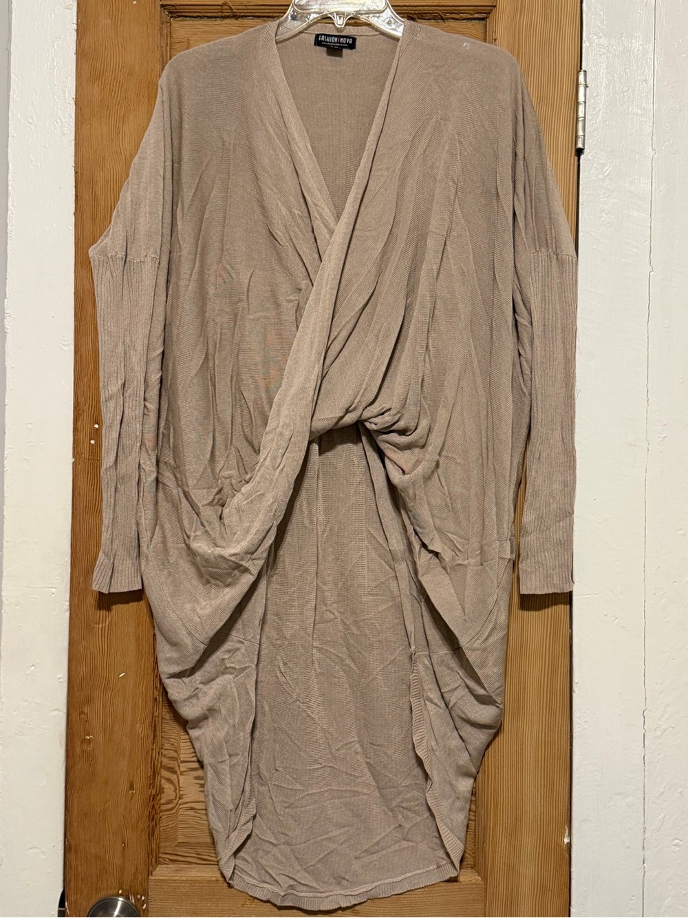 Fashion Nova Taupe Twist-Front V-Neck Hi-Low Sweater